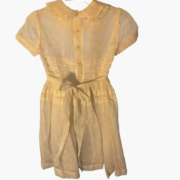 Hollywood Creations Girl Dress Size 8 Vintage Embroidered Lace White Floral 1950 - Picture 2 of 10